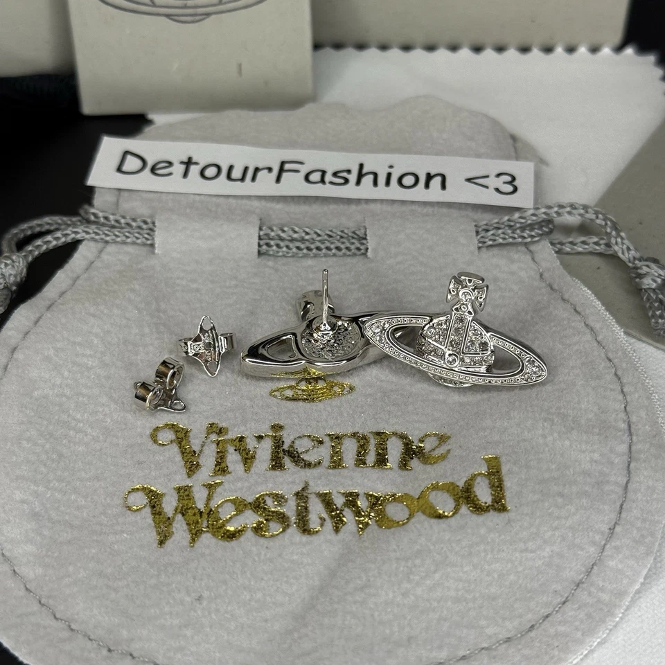 Pendientes Vivienne Westwood Plata Mini Bajor Relieve Planeta Orbe Nuevos Con Caja Foto 4 de 4