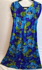 Vintage Sears Hawaiian Fashions Tropical Floral Barkcloth Long Maxi Dress Sz 10