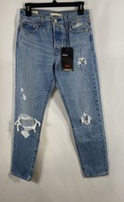 NWT Levi's Premium Women's Wedgie Jeans Blue Distressed High Rise Tapered Sz 26