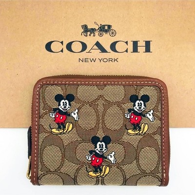 DISNEY x COACH Small Zip Around Wallet Signature Jacquard Mickey CN035 outlet