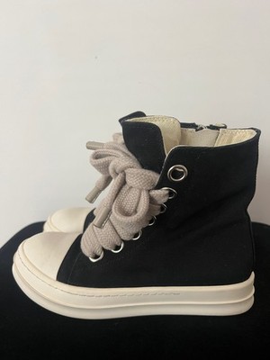 Rick Owens Jumbo Lace High-Top Sneakers Black Denim Women s Size 37 Authentic
