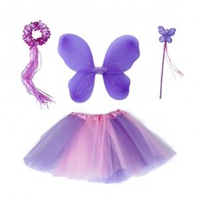 4 PC Girls Princess Fairy Costume Set with Butterfly Wings, Tutu, Wand  Halo