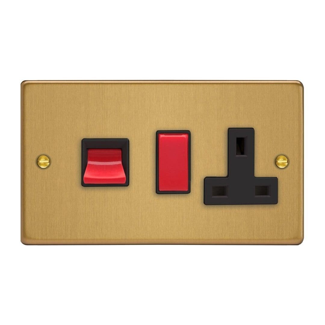 Varilight XDE45PB.BB Essential Brushed Brass 45A DP Cooker Switch + 13A Socket