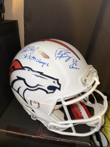 John Elway Peyton Manning Signed Autograph Broncos Full Size Helmet Players Holo