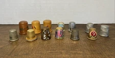 Vintage Thimble Collection LOT of 13 Metal Wooden Pewter Estate Sale Collection