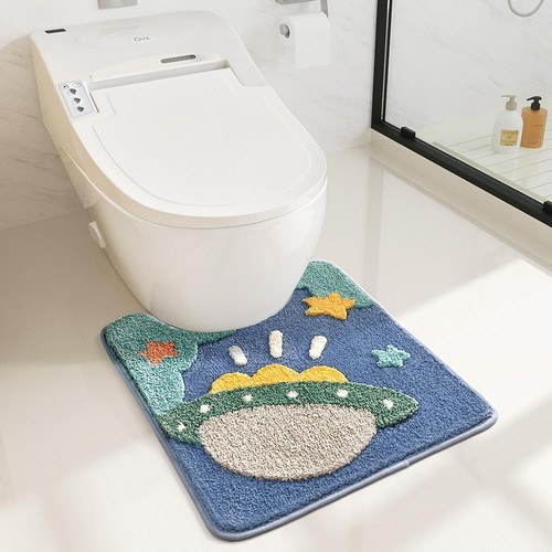 Cute Toilet Rug U Shaped, Microfiber Bathroom Toilet Rugs Non Slip Bath Mat T...