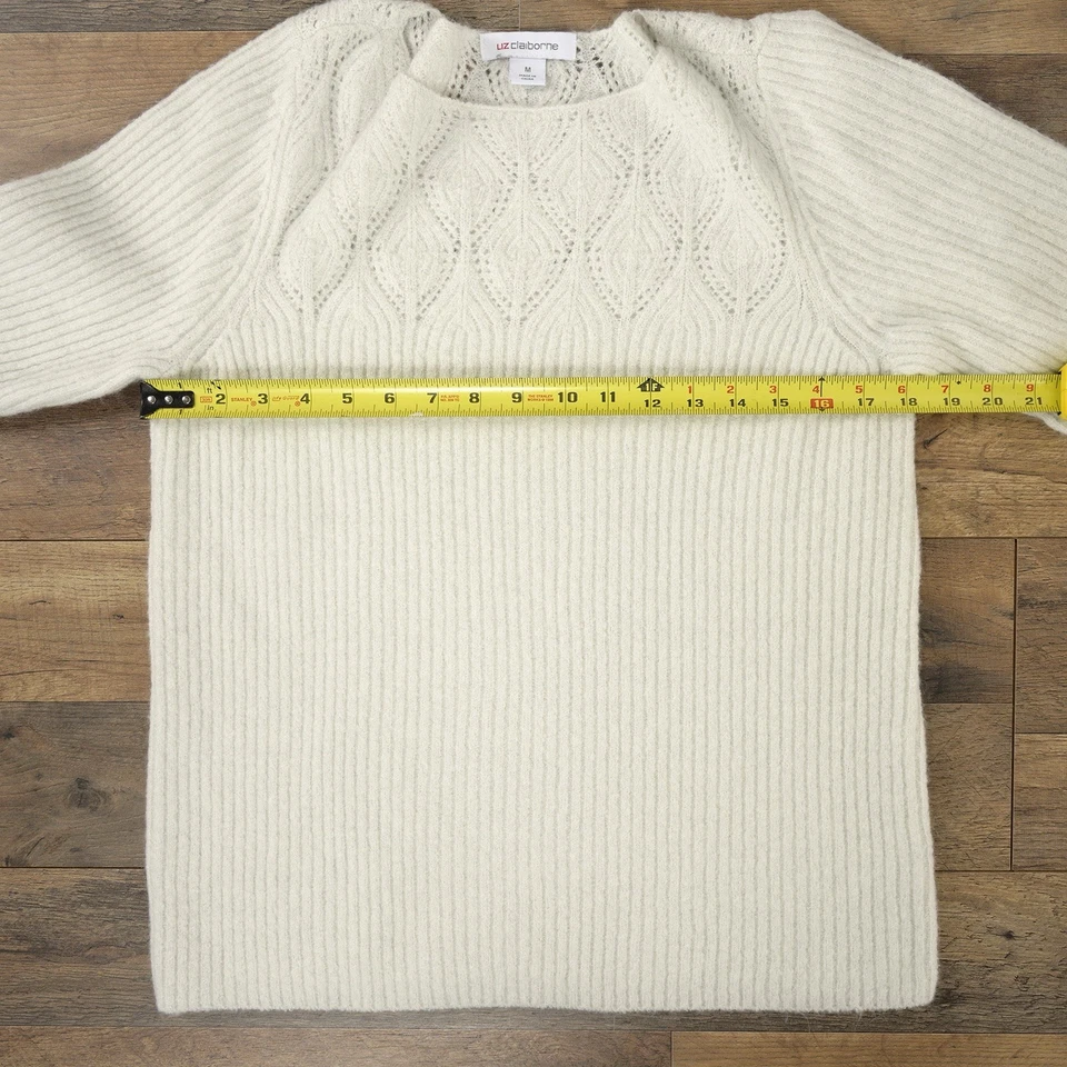 Suéter acanalado Liz Claiborne para mujer M crema manga larga con patrón de tejido Foto 3 de 4