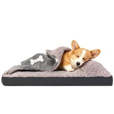 Dog Bed with Pillow and Blanket Attached, 30''X20'' Rectangle Cozy Dog Bed wi...