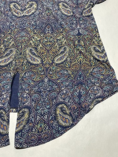 Lucky Brand Blue Funky Artsy Paisley Split Back T Shirt Sz 1X Airy Boho Festival - Picture 12 of 19