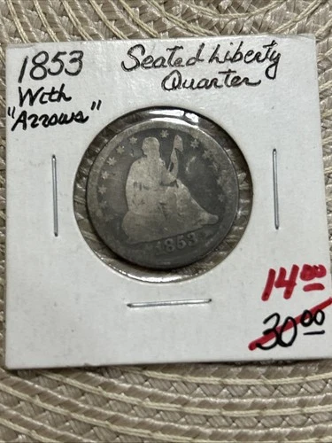 1853 Seated Liberty Quarter 25C RAYS ARROWS 90% Silver US Coin Silver