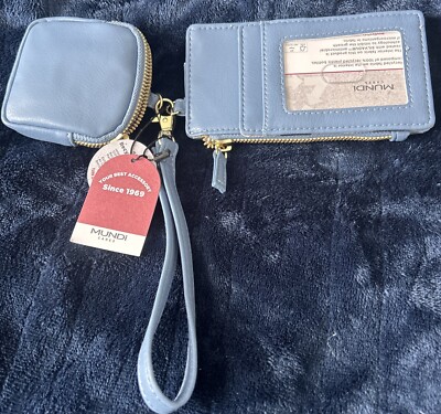 Mundi Wristlet Wallet/ID Case with attachable coin purse blue NWT