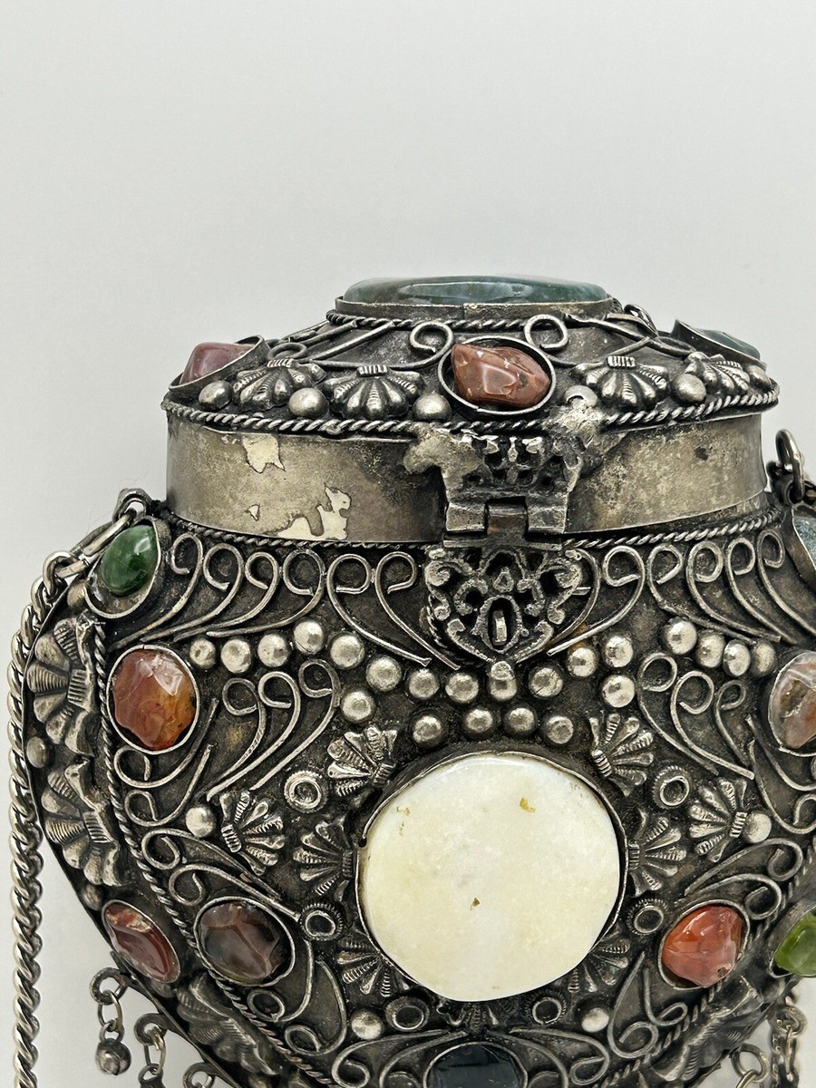Vintage Sajai Silver Tone Metal Purse With Natural Stones Read | eBay
