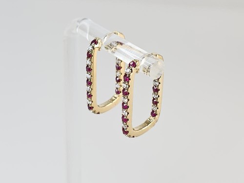 14K Yellow Gold Genuine APX 1/2 CTW Ruby Diamond Hoop Earrings (ML1075325) - Picture 5 of 9