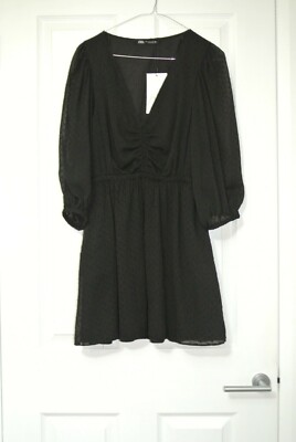 Robe Zara Noire En Maille à Pois - Taille XS - Neuf Avec étiquettes