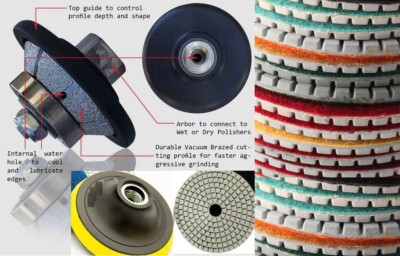 3/16'' Bevel Bullnose Diamond Profiler 5'' Polishing Pad 9 Granite Concrete marble