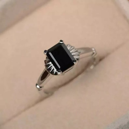 2Ct Emerald Lab Created Black Diamond Women's Wedding Ring 14K White Gold Plated - 第 1/7 張圖片