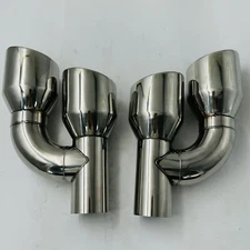 Pair Offset 2.5" In Quad 4" Out Dual Wall Exhaust Tips Stainless Steel Slant Cut