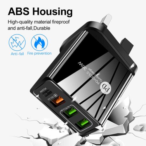 New 4-Port 36W QC 3.0 USB Fast Quick Charge PD USB-C Hub Charger Adapter Plug b - Picture 6 of 7