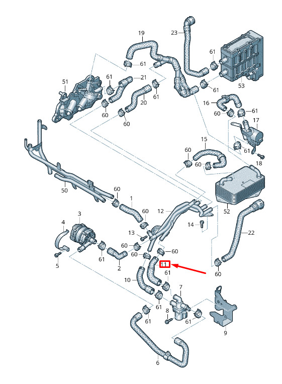 Durite de liquide de refroidissement moteur pour VW Golf VII 5G Mk7 5Q0122073At