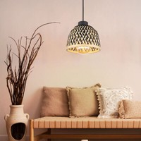 HäNgelampe Holz Pendellampe Esstischleuchte Bambus Geflecht Schwarz Matt 1X E27