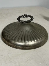 Antique Silver-Plated Dome w/Ornate Handle and Ribbed Design
