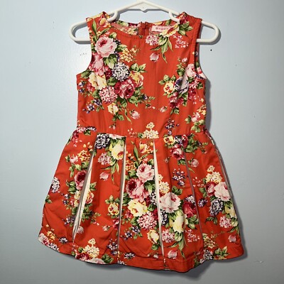 Ginger Snaps Girls Dress Size 4 Floral Easter Spring Orange Pleated Knee Length