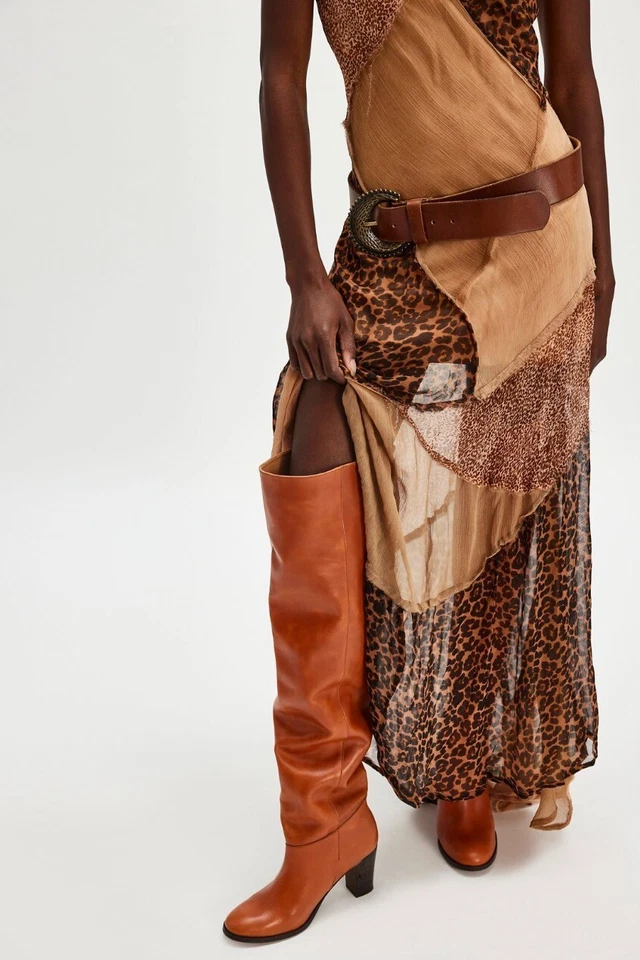 Free People Georgia Седло Ботинки Над Коленом Затененная Кожа Магазин Образец 9 НОВЫЕ - Изображение 2 из 4