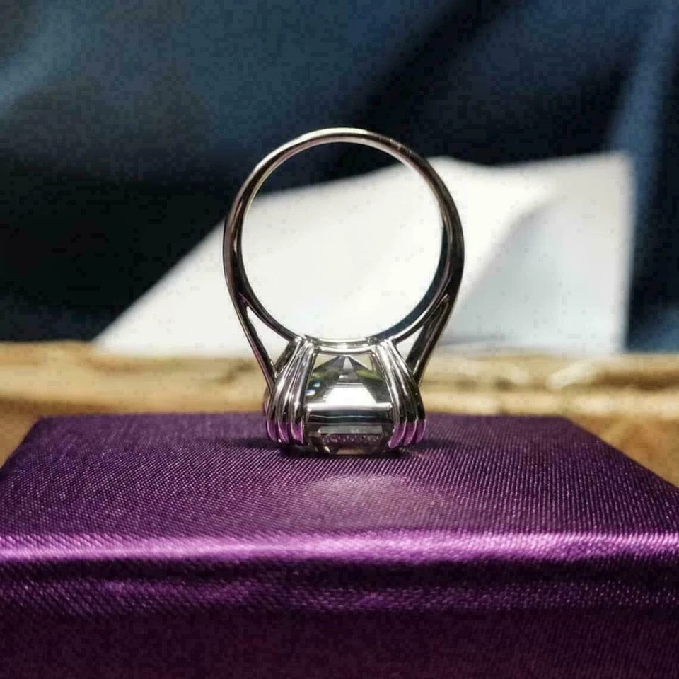 5Ct Asscher Cut Diamond Solitaire Engagement Wedding Ring 14K White Gold Finish - Image 3 of 4