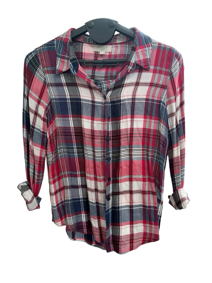 Lot Of 3 Plaid Shirts Women L/XL Roll Tab Long Sl Red Blue Black Cabin Core Cozy - Image 2 of 4