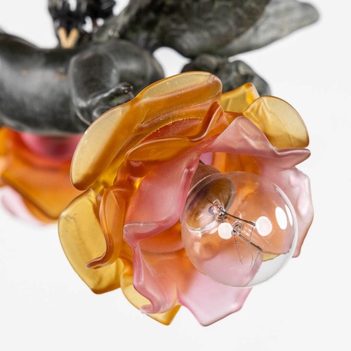 Antique Chandelier putti angel patinated spelter amber pink glass shades rare - Picture 7 of 9