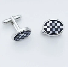 C0020 CUFFLINKS CUFF LINKS OVAL BLACK ONYX WHITE MOTHER OF PEARL MINI SQUARES