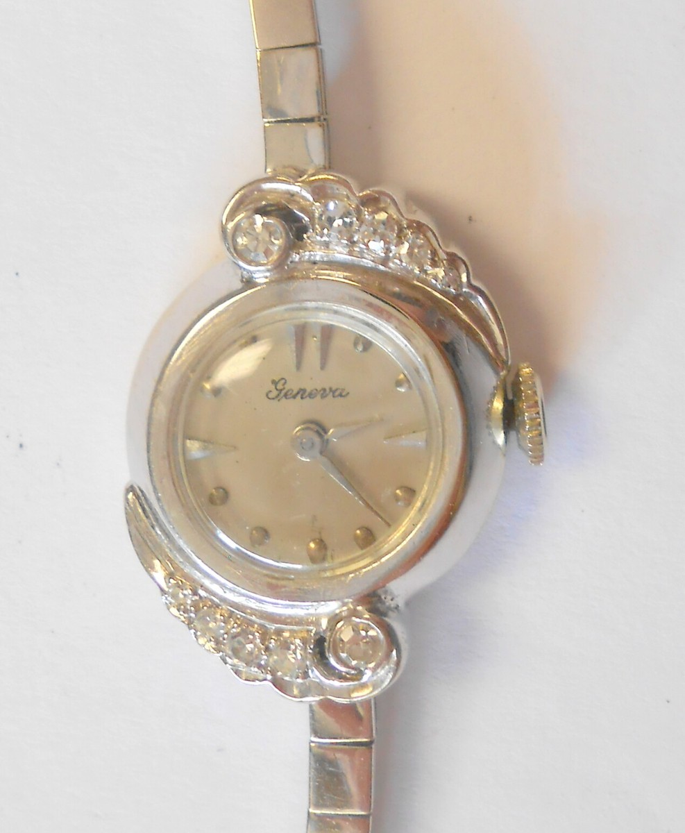 ☺︎ Vintage Geneva 14K White Gold & Band Diamond Ladies Melrose