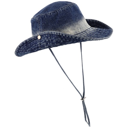 Denim Bucket Hat for Women Men Wide Brim Sun Hat Foldable Cowboy Hat with Chin