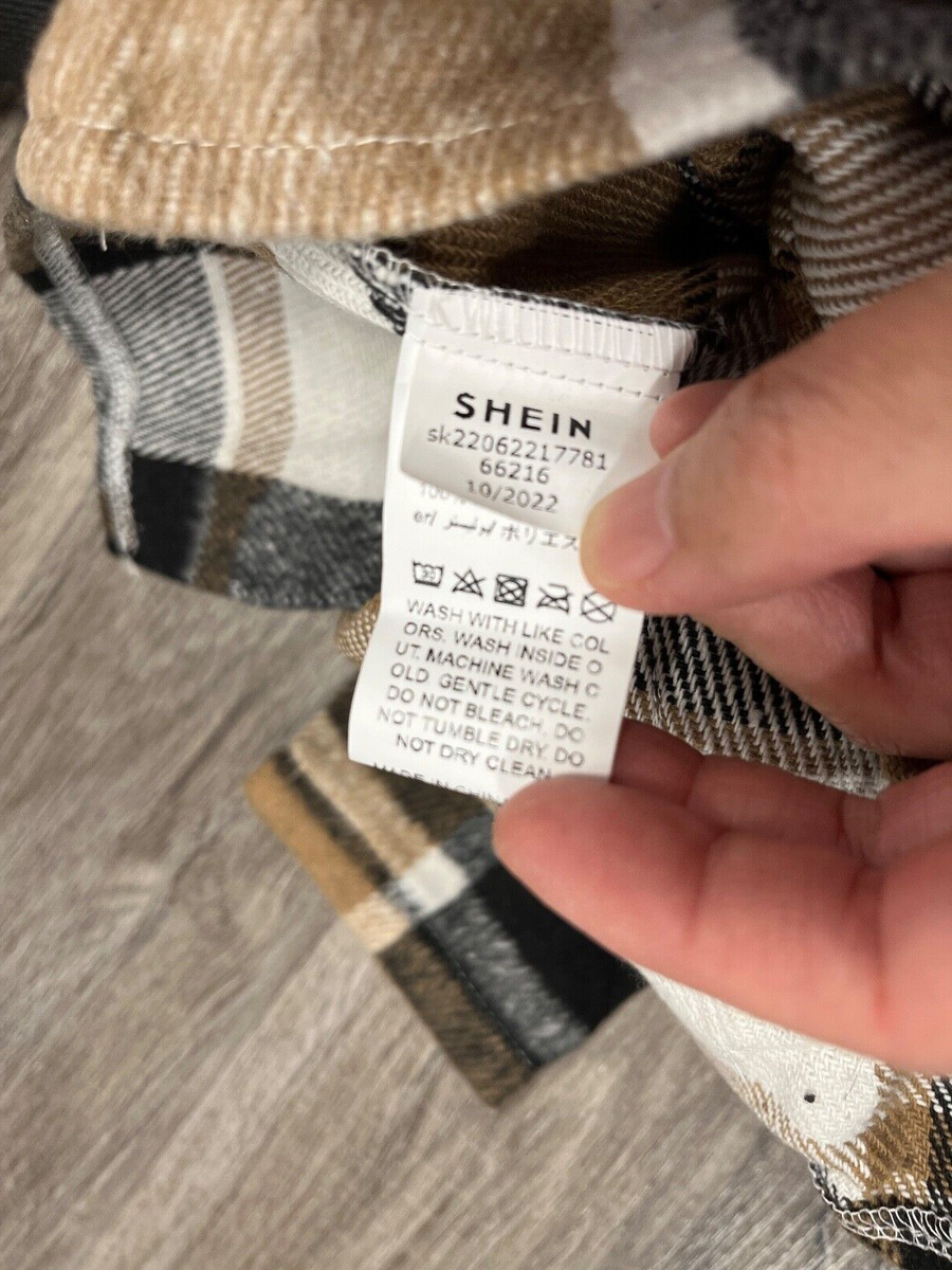 Shein Kids Plaid Flannel Hooded Lightweight Jacket with Pockets