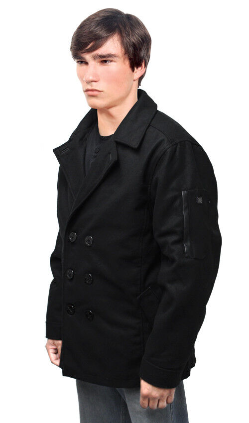 Mens Wool Classic Pea Coat Winter Coat Double Breasted 2 poket Jacket 13318