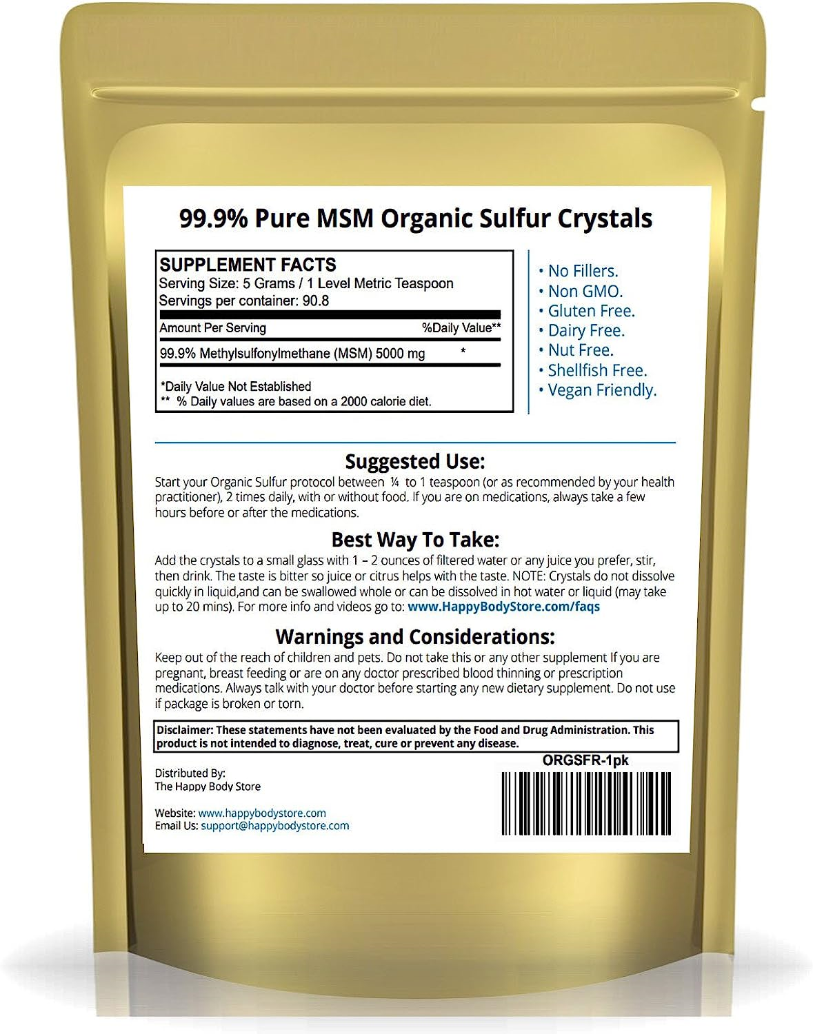 Organic Sulfur Crystals 99.9 Pure MSM Crystals Premium MSM Supplement