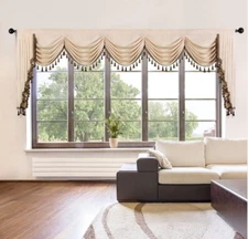 ELKCA Thick Chenille Curtains Valance for Living Room Beige Waterfall Valance fo