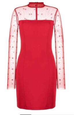 GIVENCHY 4G PRINT TULLE PANELLED SHEER LOGO DETAIL MINIDREESS  FR 42 / US 10