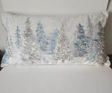 34th & Pine Lumbar Pillow Beaded Winter Trees Removable Cover 29"x14" Christmas