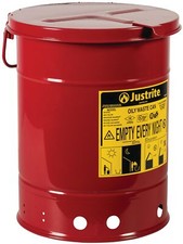 Justrite 6 Gallon Galvanized Steel Oily Waste Can 16" x 12" Metal Oil Rag Saf...