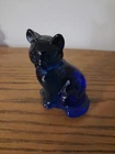 Rare Vintage Stamped FENTON Cobalt Blue Glass Cat Hand Blown Glass