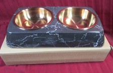 Double Pet Bowl Copper Stainless Steel Marble Stand Frisco DISH DOG CAT SMALL