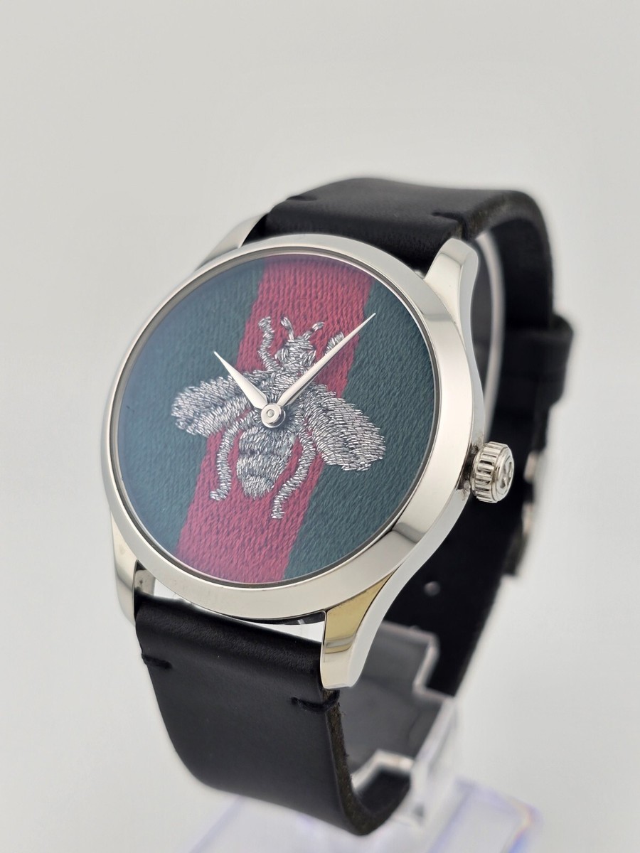 Gucci Men's G-Timeless Bee Dial Leather Strap Watch