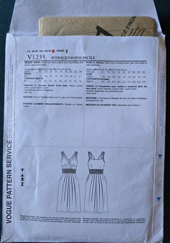 DKNY Crossover Ruched Pleated Grecian Dress Vogue 1235 Sewing Pattern - Image 3 of 4