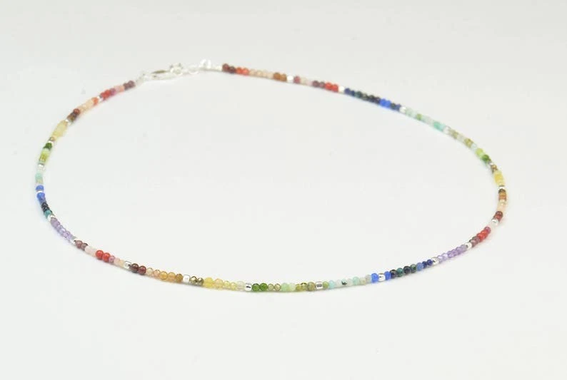 Collar gargantilla multi mezcla de piedras preciosas facetadas redondas 2-3 mm piedras preciosas con cuentas para mujer 18" Foto 4 de 4