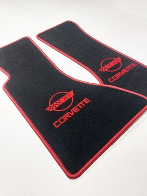PREMIUM Velours Fußmatten mit Logo für Chevrolet Corvette C4 1983-1996 rot