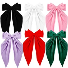6PCS Silky Satin Hair Bows Big Bow Barrette Long Tail Oversized Hair Ribbons NEW