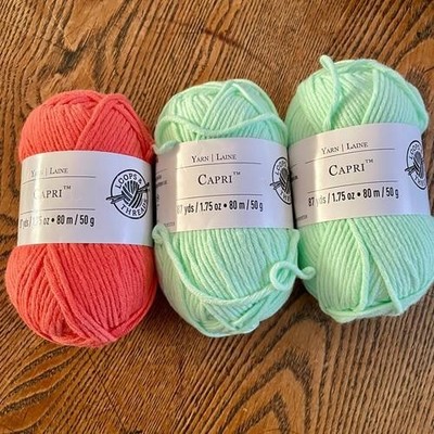 3 Capri Cotton Skeins Coral & Mint 87 x 3 Yards Loops & Threads Blend Yarn