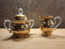 Milch & Zucker Set Porzellan Gold/Weiß 3-tlg...