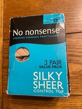 3 Pair No Nonsense Silky Sheer Control Top Pantyhose Size Q Nude Sheer Toe - NOS